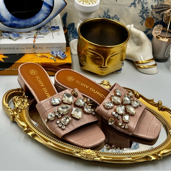 🆕 TORY BURCH 🧿 NWOT Martine 25mm Slides, Pink Croc Embossed Crystal, Sz 7 - Picture 9 of 16